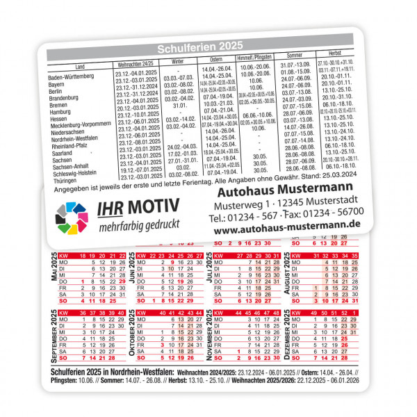 Scheckkartenkalender Ferien