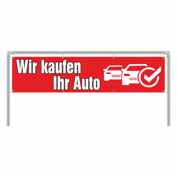 Werbebanner Wir kaufen Ihr Auto, 300 x 70 cm, Design rot