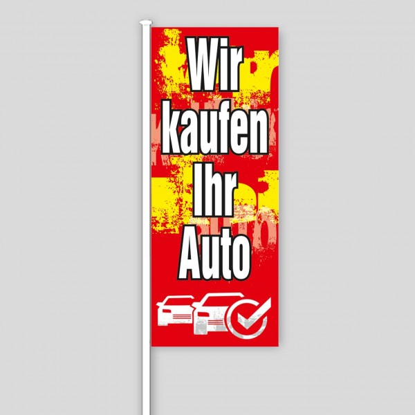 Fahne "Wir kaufen Ihr Auto", Design rot